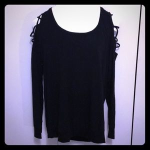 Black sweater with cut out cold shoulder